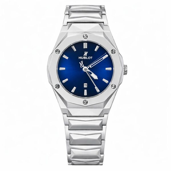 Hublot Premium Watch - Luxury Diamond Cut Chain - Navy Blue Dial