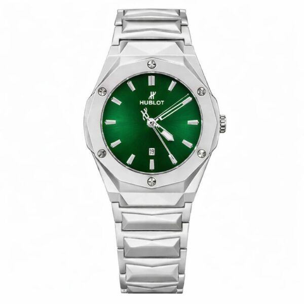 Hublot Premium Watch - Luxury Diamond Cut Chain - Green Dial