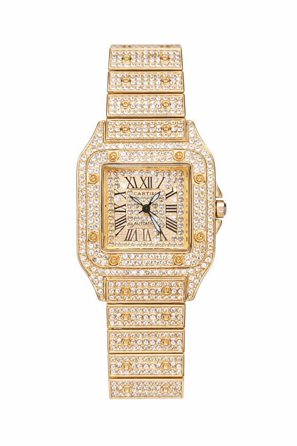PATEK PHILIPPE- Gold Square Tank Iced Out Watch